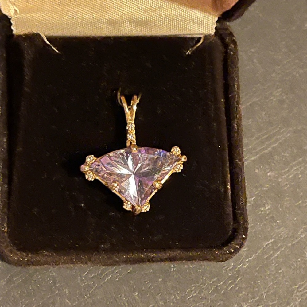 Large 16ct amethyst pendant with diamond accents set in 14k